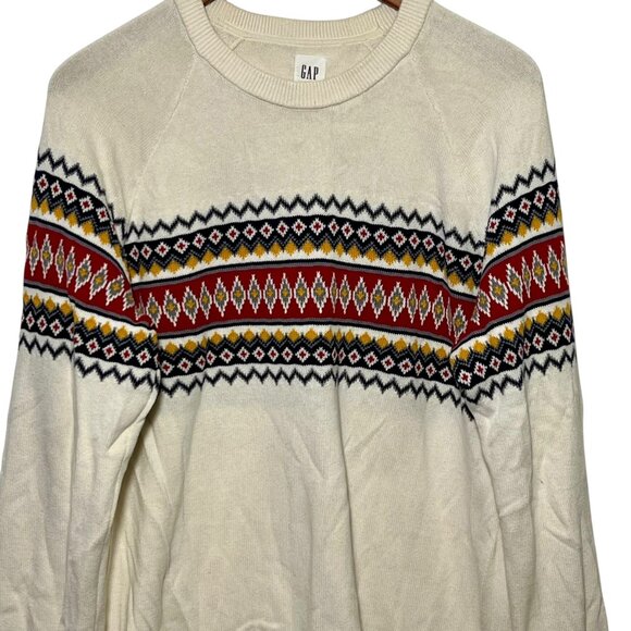 Fair Isle Academia Preppy Varsity White Sweater Teacher Cotton Equestrian Large - Picture 2 of 9